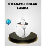 Astraltech 5 Kanatlı Solar Kamp Lambası – USB Şarjlı, Taşınabilir, IP65 Su Geçirmez Bahçe Lambası