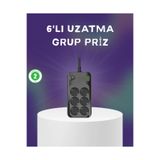 Astraltech 6 Prizli Çoklu Uzatma Kablosu USB Type-C Hızlı Şarj Termal Koruma