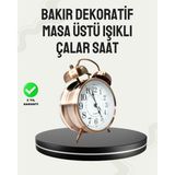Astraltech Nostaljik Büyük Boy Metal Masa Saati Bronz Kaplama ve Yüksek Sesli Alarm