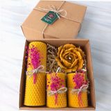Astraltech Petekoğlu Balmumu Mum Dekoratif Hediye Kutusu 4 Lü Set Doğal Petek Beeswax Candle Açmış Gül (Kırmız