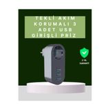 Astraltech Termal Akım Korumalı 3 Usb'li Güvenli Priz – Akıllı Akım Dengeleme