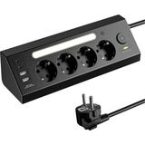 Astreon Akım Korumalı Çoklu Priz, 2 Adet USB 2 Adet Type-C Girişi, 4 Adet Priz Girişi, Hızlı Telefon Şarjı, Masa Üstü ve Gece Lambası Olarak Kullanım, 2 Metre Kablo Uzunluğu, LED Işıklı Şarj Istasyonu