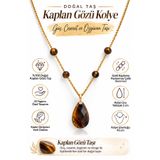 astro stone Kaplan Gözü Doğal Taş Kolye Gold Çelik Zincir Damla Kesim El Yapımı Kadın Kolye