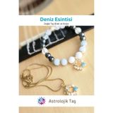 Astrolojik Doğal Taş Deniz Esintisi Doğal Taş Bileklik ve Charm Kolye Takımı - Akuamarin- Necef Taşı & Ay Taşı