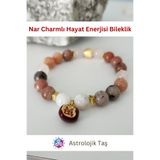 Astrolojik Doğal Taş Nar Charmlı Hayat Enerjisi Doğal Taş Bileklik - Sertifikalı - Jasper & Ay Taşı