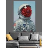 Astronot Başlı Çiçekli Adam Dekoratif Kanvas - Mdf Ahşap Tablo