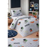 Astronot Çocuk Genç Pike Yatak Örtüsü Takımı Uzay Desen Kapitone Pamuklu 4 Mevsim Çarşafsız 160x230 Gri