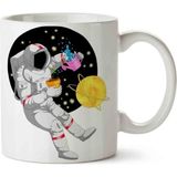 Astronot Dünya Gezegen Porselen Kupa Bardak - Beyaz - 300 cc