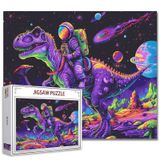Astronot Rides Dinozor Yetişkinler için Yapboz 1000 Parça Dış Mekan Yapboz Galaksi Bulutsusu Boyama Dünya Dışı Organizmalar Yapboz 50 x 67 cm Ev için Renkli Bulmacalar