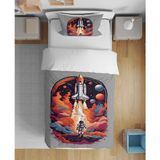 Astronot Uzay 3D Dijital Baskılı Tek Kişilik Çarşafsız Erkek Çocuk Nevresim Takımı - Gri - 160 x 220 cm