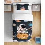 Astronot Uzay 3D Dijital Baskılı Tek Kişilik Çarşafsız Erkek Çocuk Nevresim Takımı - Lacivert - 160 x 220 cm