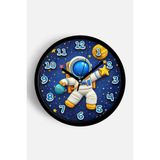 Astronot ve Yıldızlarla Uzay Keşfi Temalı Çocuk Odası Duvar Saati - 25cm - Önü Camlı Siyah Kasa, JH1331S25SKP