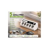 asua 5'li Topraklı Çoklu Priz 2500W | 2 USB + 2 Type-C Hızlı Şarj | Dokunmatik 3 Kademeli LED Gece Lambası | 2 Metre Kablo | Duvara ve Masa Altı Asılabilir Grup Priz Uzatma