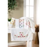Asude Beyaz Kadife 3D Nakışlı 30x50 cm%100 pamuklu Mutfak Havlusu (bej)