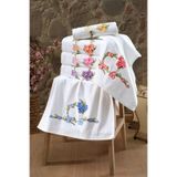 Asude Beyaz Kadife 3D Nakışlı 30x50 cm%100 pamuklu Mutfak Havlusu (mavi)