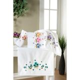 Asude Beyaz Kadife 3D Nakışlı 30x50 cm%100 pamuklu Mutfak Havlusu (sarı)