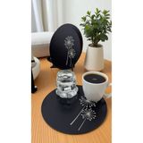 ASUDE HEDİYELİK 2 Adet Ahşap Yuvarlak Çay,Kahve, Servis Tepsisi Sunum Tepsisi 15 cm Yaşam Çiçeği-Siyah