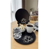 ASUDE HEDİYELİK 2 Adet Ahşap Yuvarlak Çay,Kahve, Servis Tepsisi Sunum Tepsisi 15 cm Yaşam Çiçeği