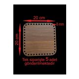 ASUDE HEDİYELİK Ahşap Ceviz 20x20 Cm 5 ad Bambu Tepsi Örgü Plakası Supla Delikli Altlık Tığ Taban Işi Sepet Tabanı