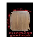 ASUDE HEDİYELİK Ahşap Ceviz 34x34 Cm 5 Ad Bambu Tepsi Örgü Plakası Supla Delikli Altlık Tığ Taban Işi Sepet Tabanı