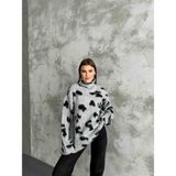 Asur Butik Kadın Benekli Dik Yaka Selanik Triko Kazak - 00E-Gri - Standart