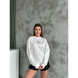 Asur Butik Kadın Serpme Taşlı Baskılı Sweatshirt - Beyaz