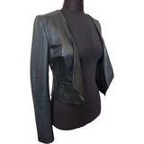 Asus Deri -Kadın Siyah Hakiki Deri Crop Blazer Ceket - XS