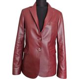 Asus Deri- Le 552 - Hakiki Deri Bordo Kadın Blazer Ceket