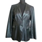 Asus Deri- Le 552 - Hakiki Deri Siyah Kadın Blazer Ceket - 2XL