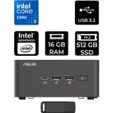 Asus Nuc 15 Pro Tall Intel Core 3-100U 16Gb Ram 512Gb Ssd Freedos Rnuc15Crhı300002P307 Mini Masaüstü Bilgisayar + Per4 Usb Bellek