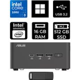 Asus Nuc 15 Pro Tall Intel Core 3-100U 16Gb Ram 512Gb Ssd Win11 Pro Rnuc15Crhı300002P407 Mini Masaüstü Bilgisayar + Per4 Usb Bellek