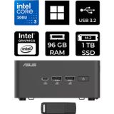 Asus Nuc 15 Pro Tall Intel Core 3-100U 96Gb Ram 1Tb Ssd Win11 Pro Rnuc15Crhı300002P443 Mini Masaüstü Bilgisayar + Per4 Usb Bellek