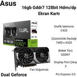 Asus Nvıdıa-Geforce-Rtx 5060 TI-16G-16GB GDDR7-128BIT-OC-HDMI-3XDP-DLSS4 Ekran Kartı+ Kablolu Razer Oyuncu Mouse Hediye - 16 GB-RTX5060 TI GDDR7