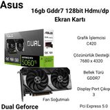 Asus Nvıdıa-Geforce-Rtx 5060 Tı-16G-16Gb Gddr7-128Bıt-Oc-Hdmı-3Xdp-Dlss4 Ekran Kartı+ Kablolu Razer Oyuncu Mouse Hediye