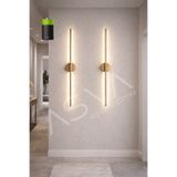 asva aydınlatma 2 Li 70 cm Eskitme Gold Kasa Ortadan Taslı Pilli Aplik Beyaz Led Pil Dahil, Dekoratif Duvar Lambası