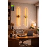 asva aydınlatma 2 Li 70 cm Ortadan Taslı Pilli Aplik Amber Led Eskitme Gold Kasa Pil Dahil, Dekoratif Duvar Lambası