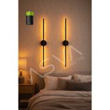 asva aydınlatma 2 Li 70 cm Ortadan Taslı Pilli Aplik Amber Led Siyah Kasa Pil Dahil, Dekoratif Duvar Lambası