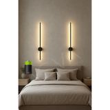 asva aydınlatma 70 cm Siyah 2’li Pilli LED Aplik – Kablosuz, Günışığı, Dekoratif Duvar Lambası Pil Dahildir