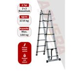 Asvera 4.4 Metre Akıllı Uzayan A Tipi Teleskopik Merdiven - 7+7 Basamaklı Katlanır Merdiven