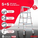 Asvera - 5+5 Basamaklı Çift Çıkışlı Galvanizli Profil Merdiven (Ev, Bahçe, İşyeri İçin Uygun)