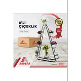 Asvera Üçgen 8 Katlı Büyük Boy Dekoratif Çiçeklik - Metal Dikey Bahçe Saksı Rafı Standı