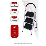 Asvera Vertika 3 Basamaklı Beyaz Geniş Basamaklı Ev Tipi Merdiven - Süngerli Tutma Kollu Merdiven