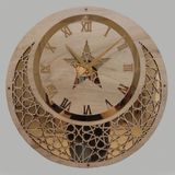 Aswood Ay Yıldız Desenli Roma Rakamlı Ahşap ve Gold Pleksi Vıp Modern Duvar Saati
