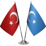 Asya Bayrak Doğu Türkistan Ikili Masa Bayrağı