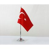 Asya Bayrak Tekli Türk Masa Bayrağı 15x22,5 cm Krom Kaplama Direk ile Şık Tasarım