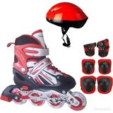 Asya Oyuncak Çift Sıra Ayarlanabilir Alıştırma Pateni + Kask + Dizlik Seti (Kırmızı 30-33) - 30 - 33