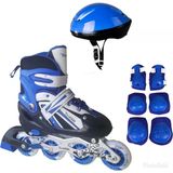 Asya Oyuncak Çift Sıra Ayarlanabilir Alıştırma Pateni + Kask + Dizlik Seti (Mavi 34-37)