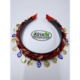 Asya Pazarlama Nazar Boncuklu ve Liralı Taç, Keşan, Fular, Şal, Atkı, Saç Bandı, Bandana - Kırmızı