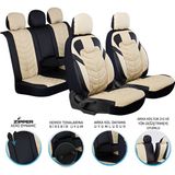 Asya Renault Clio 4 Uyumlu Lüks Deri Oto Koltuk Kılıfı Ön/Arka 5li Set (C Plus) Bej-Siyah - Bej - Siyah
