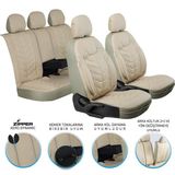 Asya Renault Clio 4 Uyumlu Lüks Deri Oto Koltuk Kılıfı Ön/Arka 5li Set (C Plus) Bej